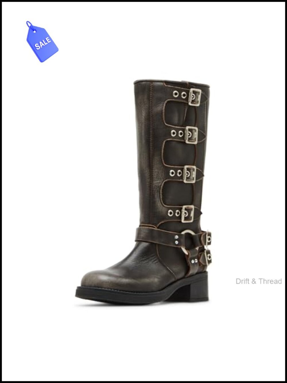 Leather Knee High Boot Round Toe Block Heel Slip-On